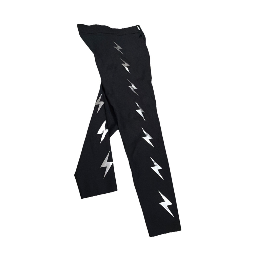 ULTRACOR Lightning Bolt Leggings Size Small Black Silver Workout Gym